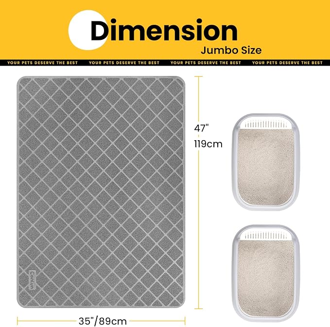 Conlun Cat Litter Mat Litter Trapping Mat, 47" x 35" Premium Durable PVC Grid Mesh with Scatter Control, Non-slip, Less Waste Cat Litter Box Mat, Soft on Kitty’s Paws, Urine Waterproof