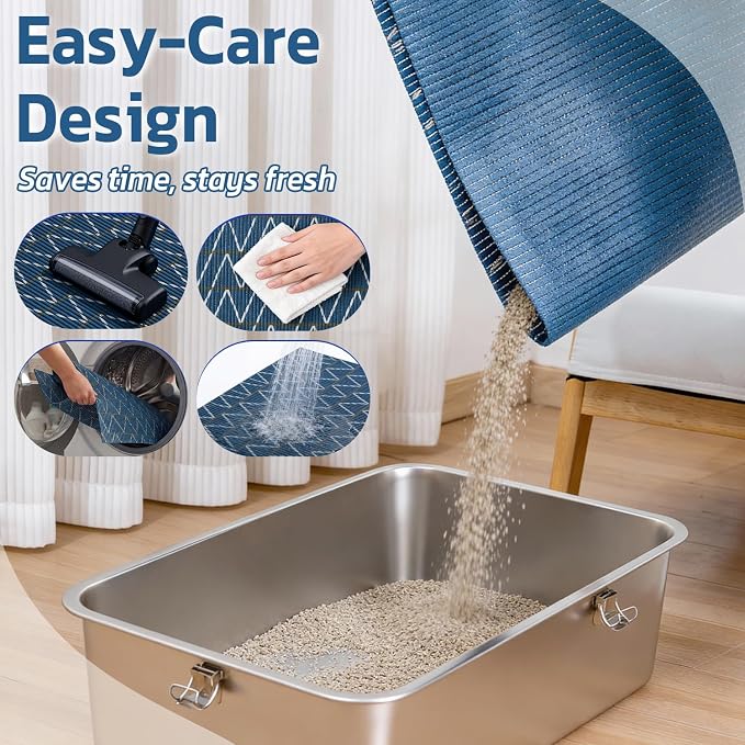 Cat Litter Mat, 40"x25" Jumbo Foam Litter Box Mat | Extra Large Coverage, Soft on Paws, Trimmable Design, BPA-Free Foam, Leak-Proof, Machine Washable, Navy Chevron