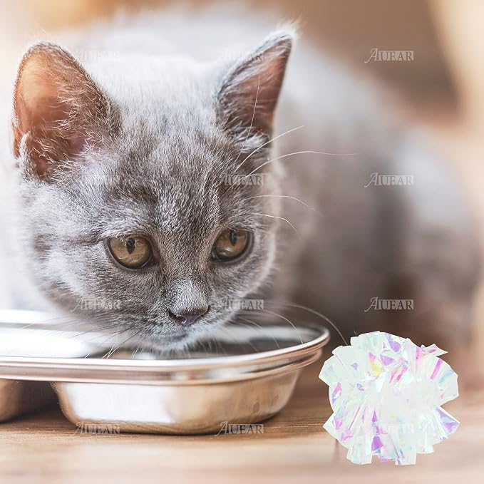 AUEAR, 20 Pack Dye Free Cat Crinkle Balls 2" Mylar Sounds Shiny Kitty Glitter for Cats