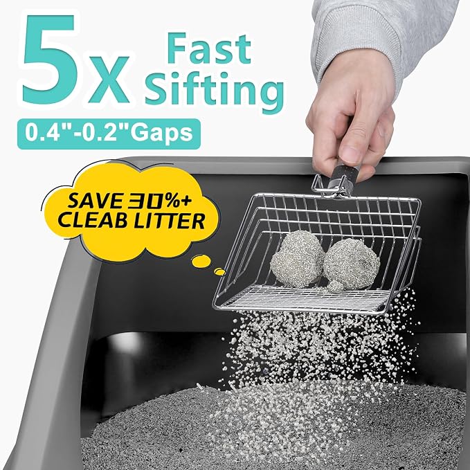 AIPERRO Stainless Steel Litter Box | XXL Deepened 8" Design Enclosed Box with Lid for Big Cats | High Sided, Anti-Urine Leakage | Non-Stick Bottom & Includes Litter Mat & Metal Scoop