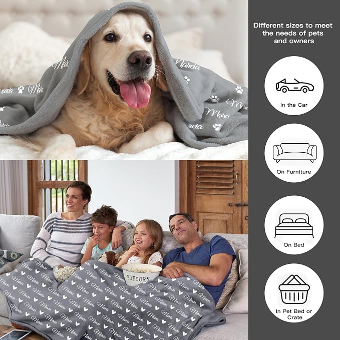 Personalized Dog Blanket, Customized Pet Blankets with Name Picture, Throw Blanket for Small Medium Large Dog Puppy Cat