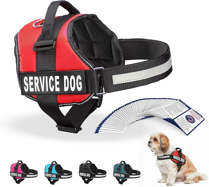 Industrial Puppy Service Dog Vest Harness - Durable & Adjustable Vest for Dog with Reflective Straps, Removable Patches, 50 ADA Cards, Handle & D-Ring, Travel and Daily Use,Bright Red, Small 19.5"-25"