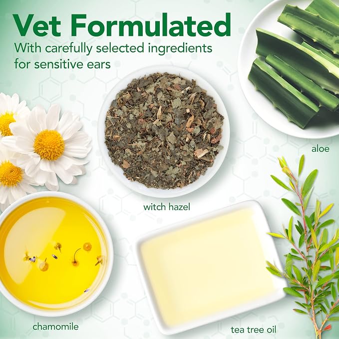 Vet's Best Dog Ear Relief Wash, No-Alcohol, Wax Control, No-Sting, 16 oz | Alcohol-Free Ear Cleanser, Helps Remove Wax & Debris, Controls Odors & Itching, Gentle Daily Ear Care for Dogs