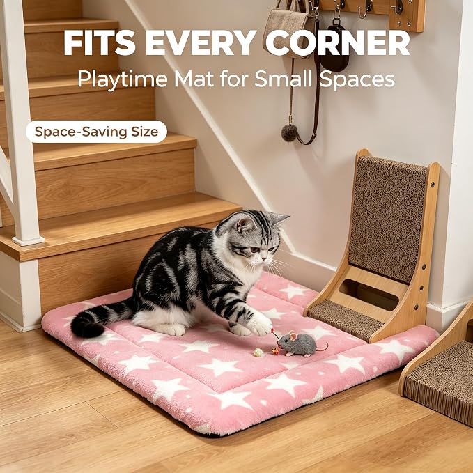 Dog Bed Mat,Reversible & Ultra Soft Kennel Pad-Machine Washable Pet Bed for Dogs & Cats-All-Weather Crate Liner for Crates,Carriers & Travel (Big Star&Pink, 18.0" L x 14.0" W x 1.5" Th)