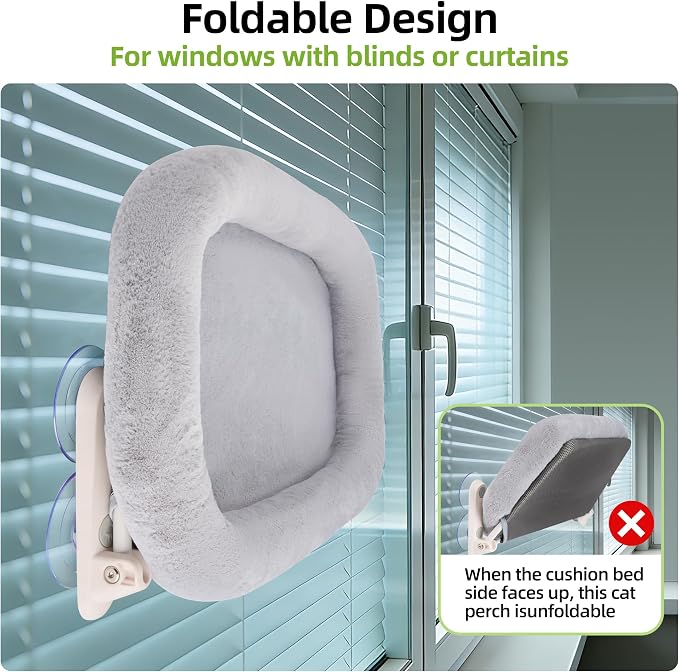 Foldable Cat Window Perch,Inside Window Hammock for Cats with 4 Strong Suction Cups,Sturdy Metal Frame and Washable Soft Cover,Indoor Cat Bed - L