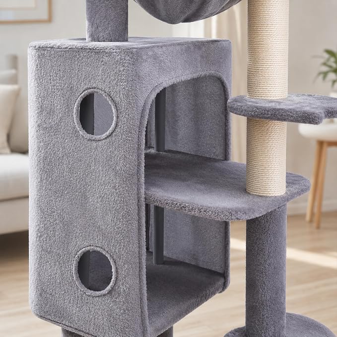 HUITREE 45in Cat Tree Tower with Big Condo for Indoor Cats,Cat Tower with Scratching Post,Scratching Board and Cat Toys,Multi-Level,Small Space,Transformer Cat Tree (338G)