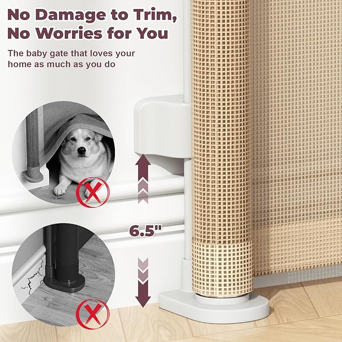 Retractable Baby Gates for Doorways, 58" Extra Wide Mesh Child Dog Gate for Stairs, 34" Tall Toddler Pet Gate Indoor and Outdoor, Easy Install, Home Necessity, Beige