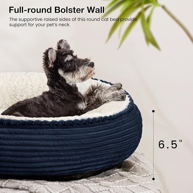 Love's cabin Round Donut Cat and Dog Cushion Bed, 24in Pet Bed for Small or Medium Dogs, Anti-Slip & Water-Resistant Bottom, Soft Durable Fabric Pet Beds, Washable Calming Cat Bed Navy Blue