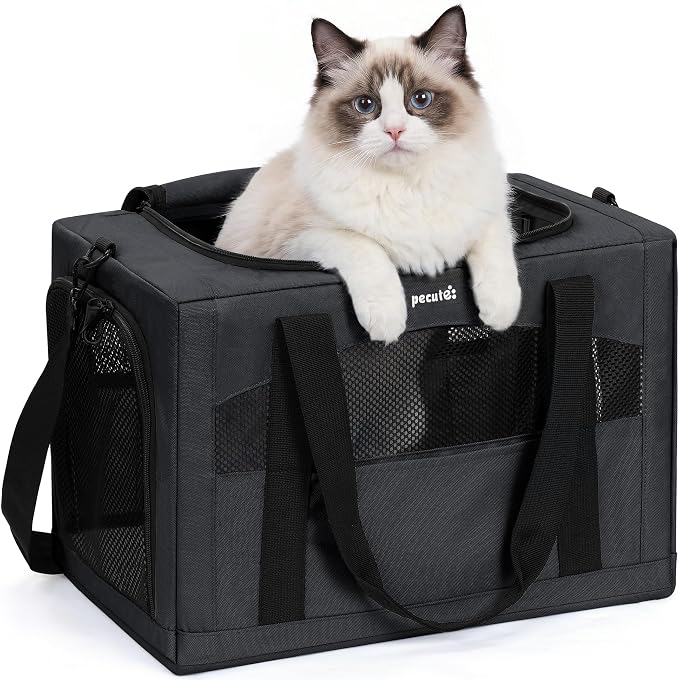 Pecute Pet Carrier for Cat up to 15lbs, Stable 5mm Steel Frame Soft-Sided Dog Carrier, Anxiety Relief Hidden Privacy Partition, Safe Pet Carrier for Car Travel, Washable, Foldable, Dark Gray, XL