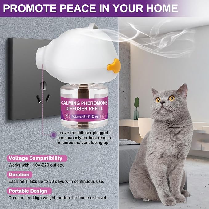 Cheerdog Cat Pheromones Calming Diffuser Relieve Anxiety Stress Cat Calming Diffuser Comfort for Cats 3 Refills, Reduce Fighting and Scratching Calm Relaxing Fits All Cats (2)