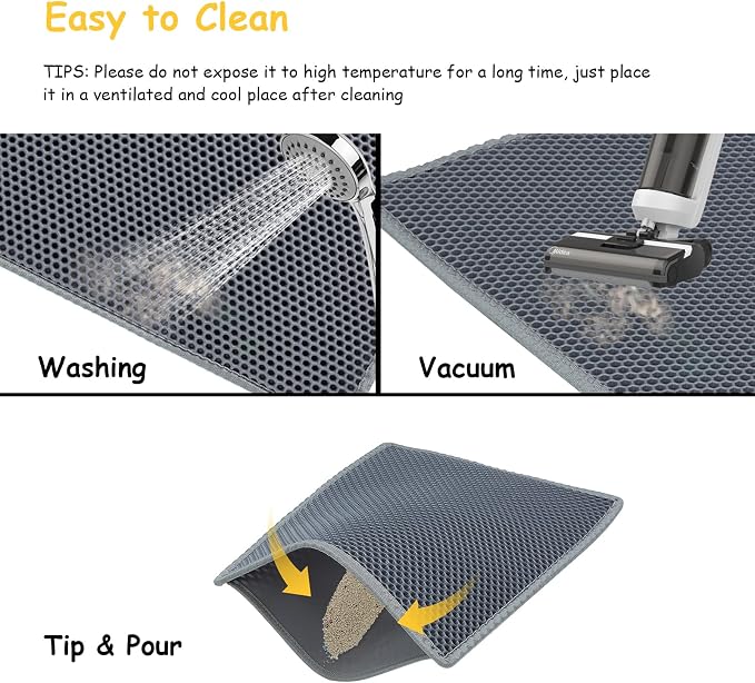 Cat Litter Mats (2-Pack) 24" x 15", Litter Box Mats with Double Layers, Urine-Proof and Non-Slip Litter Trapping Mats, Easy Clean Leakproof , Soft EVA Durable Anti-Scratch Kitty Litter Mat, Grey