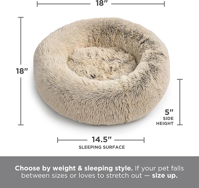 Best Friends by Sheri The Original Calming Donut Dog Bed for Extra-Small Dogs up to 10 lbs, Shag Faux Fur, Taupe, 18" x 18"
