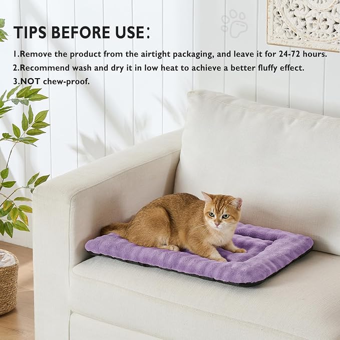 Pet Bed Mat Crate Pad for Cats Small Dogs, Dusty Purple, 24"x 18" | Washable Soft Pet Sleeping Mat, Puppy Cat Kitten Cushion with 3D Bubble Pattern