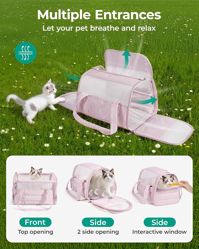 BAGSMART Cat Carrier: Soft-Sided Pet Carrier for Small Medium Cats Dogs Puppy Quilted Collapsible Puffy Travel Bag Up to 20 Lbs Sage Green
