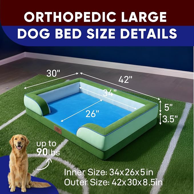 Comfort Expression Orthopedic Dog Bed for Extra Large Dogs with Bolster | Waterproof Dog Couch Bed with Washable Cover & Non-Slip Bottom, Supportive Egg Crate Foam XL Pet Bed, 42x30 Inch