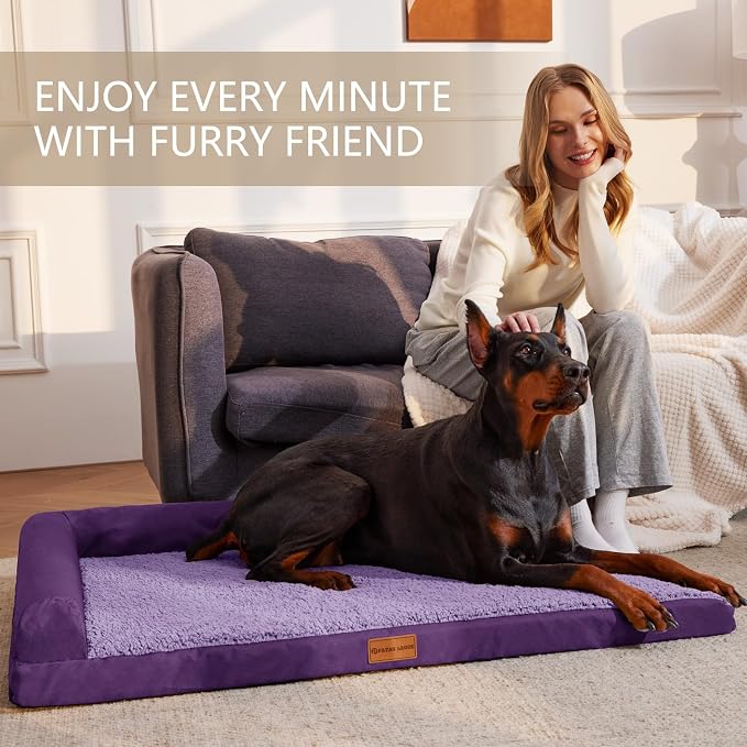 Patas Lague Orthopedic Medium Dog Bed Washable Pet Sofa Bed 30''X20''Purple | 2-Sided Bolster Egg-Crate Foam Dog Couch Medium Size Dogs, Waterproof Removable Washable Cover, Nonskid Bottom Pet Crate Mat