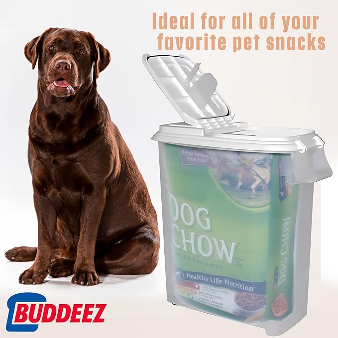 Buddeez Airtight Pet Food Storage Container - 50 QT Capacity Dog Food Storage Container - Cat Food Container, Bird Seed Storage Container, Rolling Storage Bin, Air Tight with White Lid