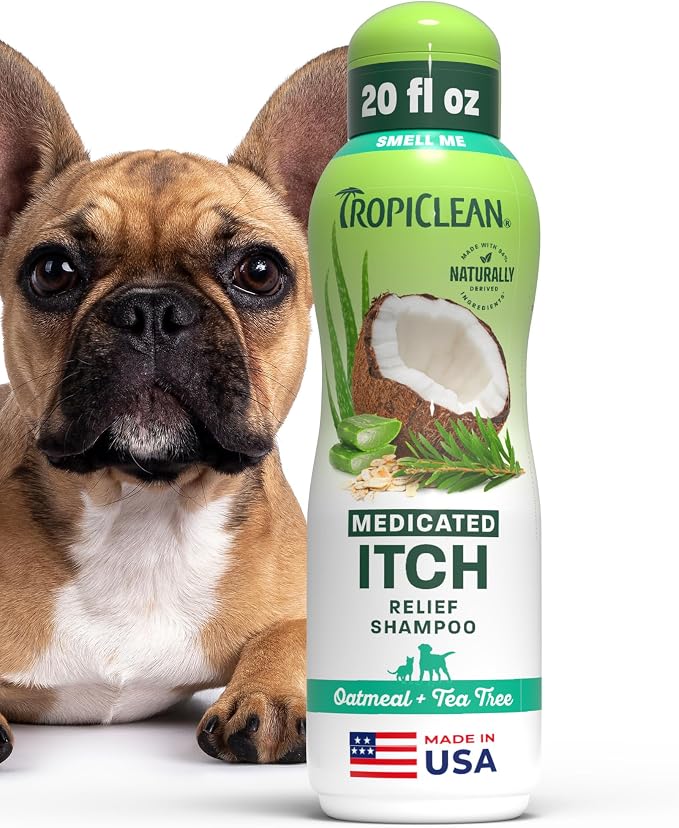 TropiClean Oatmeal Dog Shampoo, Medicated, 20oz | Soothing Medicated Formula | With Vitamin E | Itchy Skin Relief | Puppy & Cat Safe | Made in USA