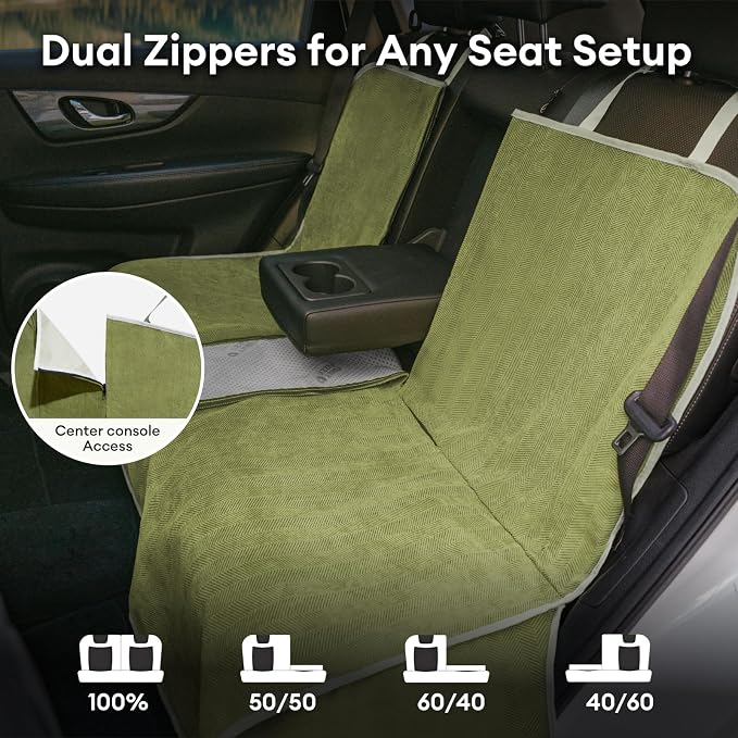 FUNNY FUZZY Dog Car Seat Cover for Back Seat, Back Seat Pet Cover for Dogs Waterproof, Scratchproof Dog Backseat Cover, Non-Slip Bench Car Seat Protector, Universal Fit Most Cars, SUVs, Trucks, Green