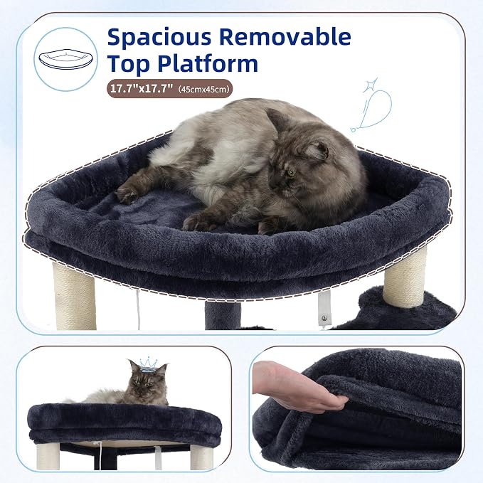 Corner Cat Tree Tower with All Sisal Scratching Posts GCT025G | 44.1" Cat Furniture with Multi-level Cat Condo, Cat Cave, Hanging Basket, Sisal Scratching Ramp for Indoor Cats, Drak Gray