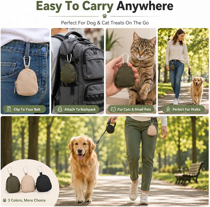 Bremorou 3 Pcs Dog Treat Pouch for Pet Training Waterproof Portable Reward Puppy Treat Bag Reusable Small Dog Treats Pouch Carabiner Poop Bag Holder for Outdoor Zipper Closure