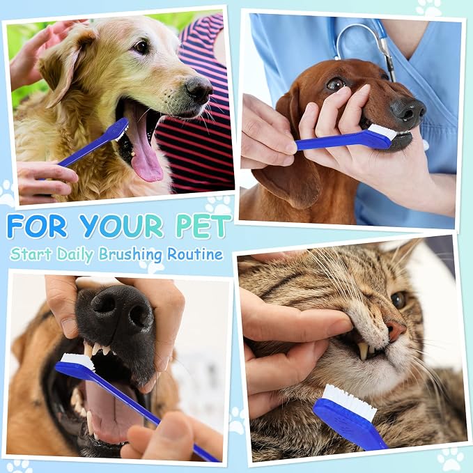 Honeydak 80 Pcs Dog Toothbrush Bulk Dual Headed Dental Brushes Dogs Tooth Brushing Kit Long Handle Pet Tooth Brush for Puppy Large Small Cats and Most Pets Teeth Cleaning Dental Supplies(Dark Blue)