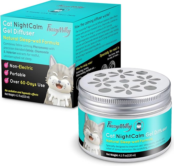 NightCalm Cat Calming Diffuser for Sleep Support | Cordless Cat Pheromone Diffuser Gel, Natural Formula for Cat Anxiety Relief,Scratching,Urine Marking, 60 Day Long Lasting