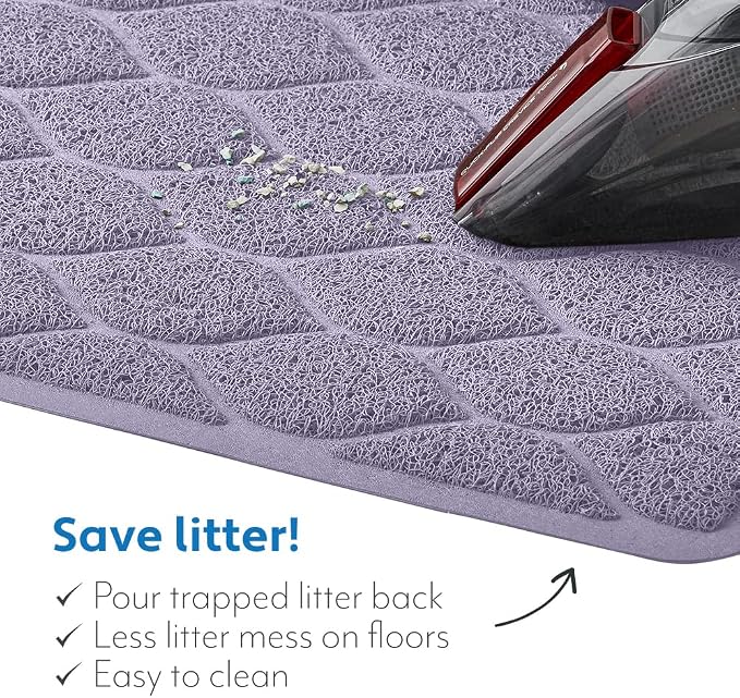 MIGHTY MONKEY Waterproof BPA Free Cat Litter Box Trapping Mat, Easy Clean Floors, Textured Backing, Soft on Sensitive Kitty Paws, Cats Accessories, Less Waste, Stays in Place, 35x23, Purple