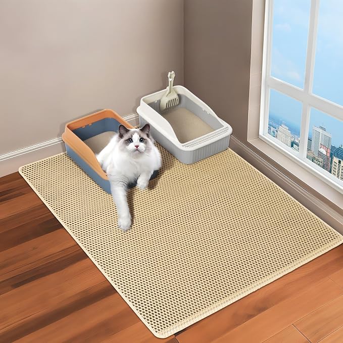 GRELY XL 47 x 28 Extra Large Double Layer Cat Litter Mat, Kitty Box Mat, Waterproof Urine Proof Non-Slip Cats Rug for Pet,Litter Trapping Mat