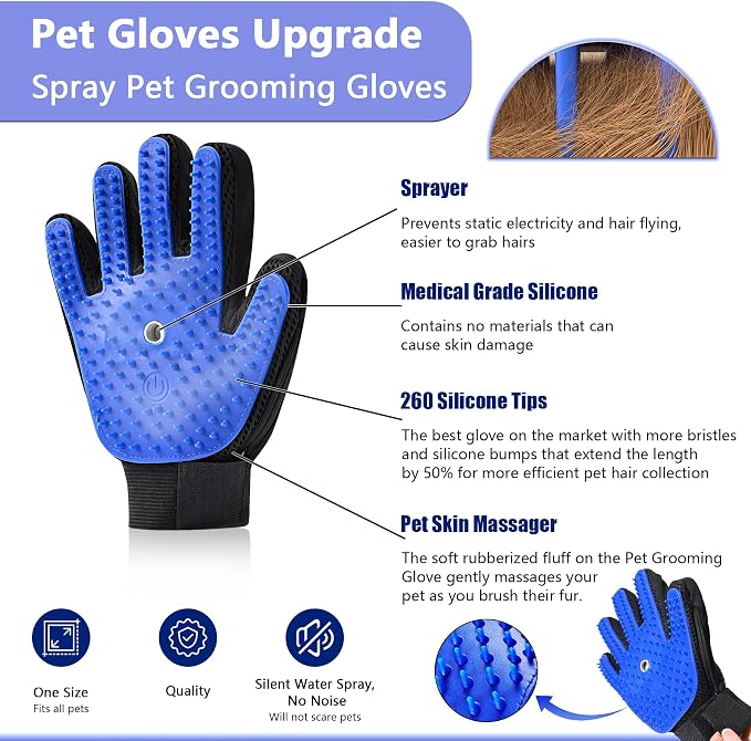 Pet Steam Grooming Gloves, Cat Grooming Steam Gloves, Dog Washing Gloves, Pet Grooming Gloves for Dogs & Cats, Deshedding Steam Brush, Dog Hair Remover Massage Glove