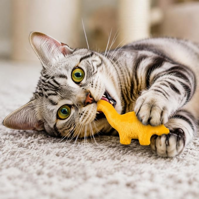 8Pcs Dino Nuggets Catnip Toys for Cat, Interactive Catmint Cat Toy Gift | Soft Cotton, Durable for Chew Kick, Catnip Filled Dinosaur Chicken Nugget Indoor Kitten for Boredom Exercise Play