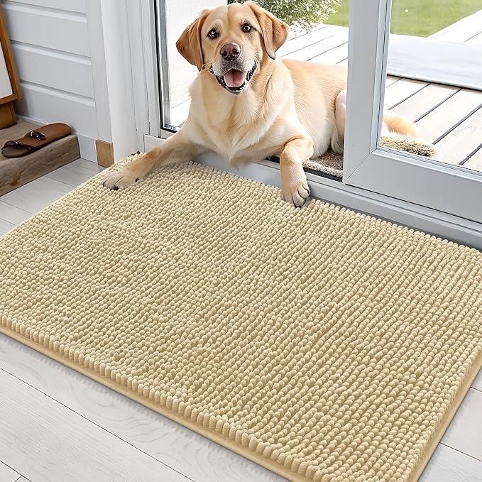 OLANLY Dog Door Mat for Muddy Paws 35x24, Super Absorbent Chenille Mud Mat | Sand, Absorbs Moisture and Dirt, Non-Slip Machine Washable Doormat, Quick-Drying Indoor Entryway Floor Carpet for Dogs