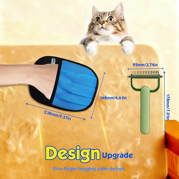 2 Pcs Pet Hair Removal Gloves for Cat Dog Electrostatic Magic Brush & Comb | Upgrade thickened five-finger design, hair remover comb for carpet clothing laundry sofa, magic lint remover for grooming