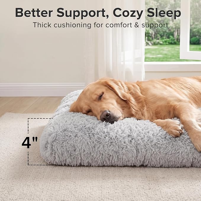 JOEJOY Large Dog Bed Crate Pad, Deluxe Plush Washable Dog Beds Fulffy Soft Kennel Pad Anti-Slip Pet Sleeping Mat for Extra Large Medium Small Dogs, 40" x 27", Grey