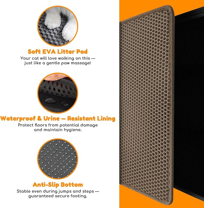 Cat Litter Mat 35"x24",Double Layer EVA Litterbox Mat Brown | Extra Large Honeycomb, Waterproof & non-slip, Odor-free, easy clean, washable durable floor protector,scatter control