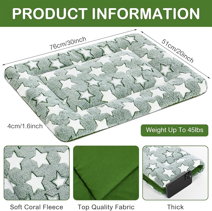 4 Pcs Dog Crate Pads Soft Warm,20 x 30 x 1.6 Inch,Star,Green | Ultra Soft Warm Washable Anti-slip Kennel Bed Mat for Pets,Reversible Replaceable,for Small Medium Large Dogs and Cats
