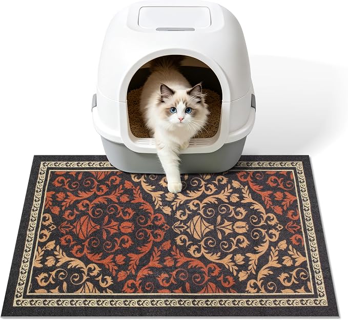 Cat Litter Mat, 24"x15" High-Density PVC Cat Litters Trapping Mat, Waterproof & Non-Slip Backing, Litter Box Catcher, Soft on Kitty Paws, Easy Washable Pet Supplies Brown-Green