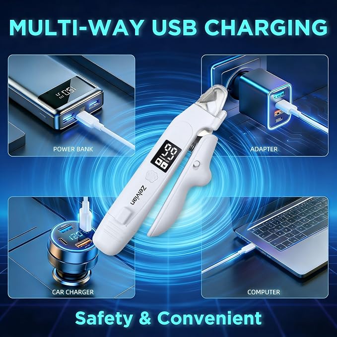 2-in-1 Dog & Cat Nail Clipper and Grinder, LED Light, USB-C | Low-Noise Motor, Safety Lock, Nail Catcher, 3 Grinding Ports and Rechargeable Design for Cats, Small and Medium Dogs