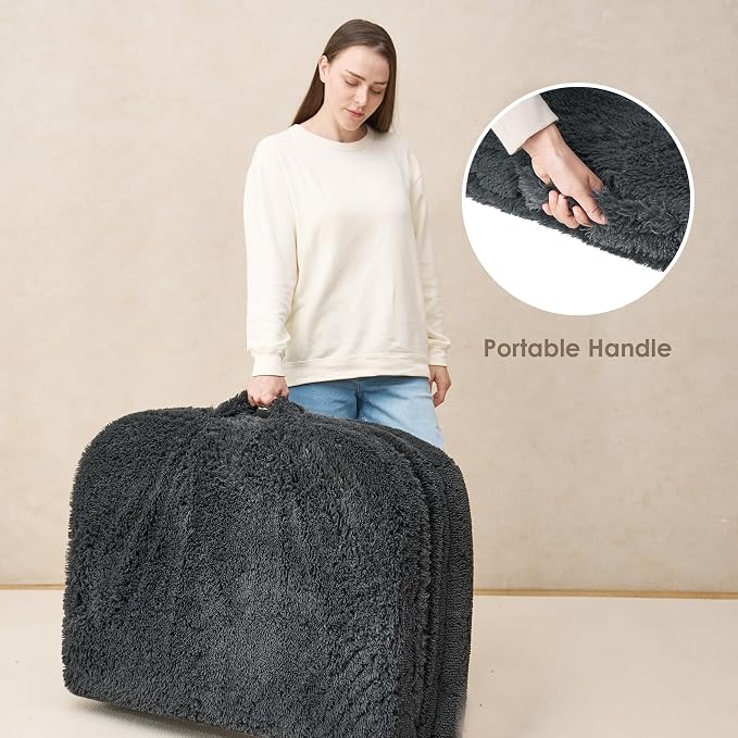 EHEYCIGA Foldable Human Dog Bed, 72"x44"x11" Orthopedic Memory Foam Human Sized Dog Bed, Waterproof Pet Bed for People, Faux Fur Pet Couch for Adult with Non-Slip Bottom, Dark Grey