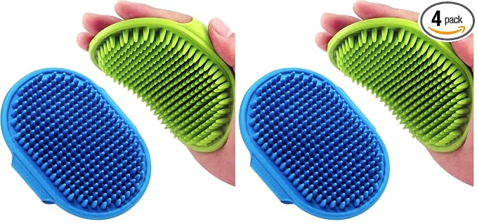 Dog Grooming Brush, Lilpep Pet Shampoo Bath Brush Soothing Massage Rubber Comb with Adjustable Ring Handle for Long Short Haired Dogs and Cats (Blue+Green, pack of 4)