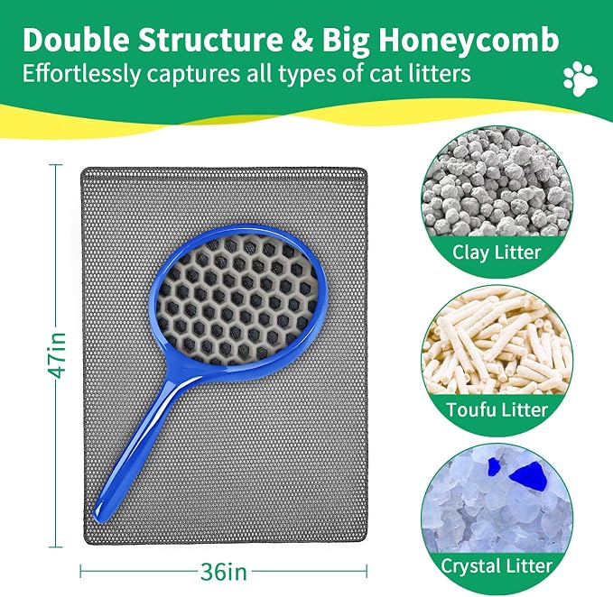 GRELY Cat Litter Mats- Extra Large XXL 47''X 36'',2 Layer Litter Box Mat for Indoor Cats,Rug for Pet Kitty,Litter Trapping Mats,Waterproof Urine Proof,Non-Slip