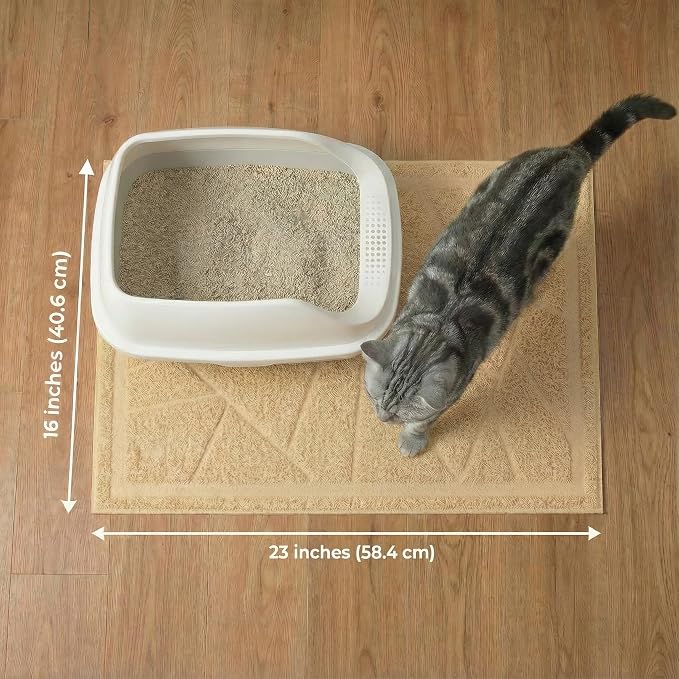 Cat Litter Box Mat, Kitty Premium PVC Pad, Durable Trapping Rug, Phthalate Free, Urine-Resistant, Scatter Control, Mosaic, M 23 x 16 Inch, Beige