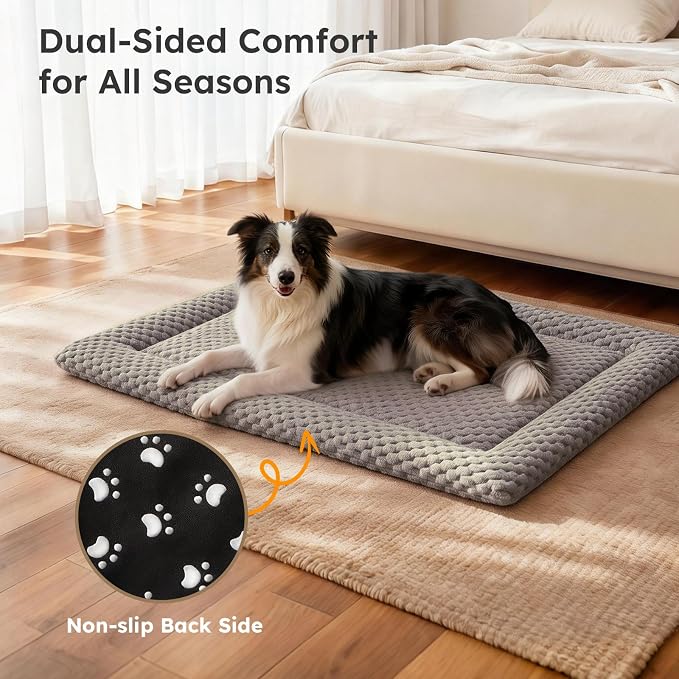 Dog Bed Mat, Dual-Sided Dog Crate Bed Mat - Ultra Soft & Machine Washable Kennel Pad for Large Dogs, All-Season Comfort Pet Bed for Crates, Travel, and Home, Light Brown, 35 x 23 Inch