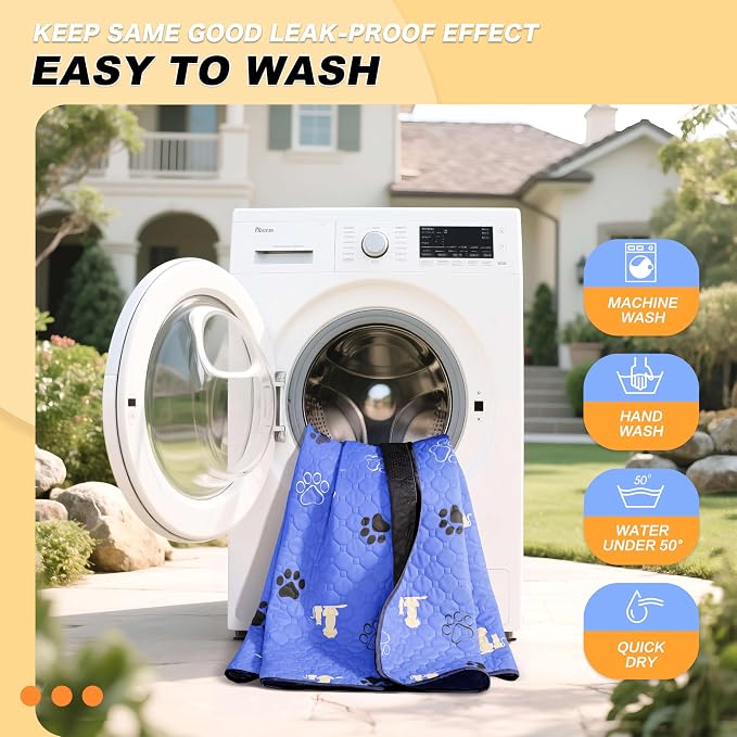 WanpeeGoo Washable Pee Pads for Dogs, Waterproof, 18 x 24 in, 2 Pack, Blue | Super Absorbent, Waterproof and Non-Slip; Washable, Reusable Dog Pads for Crates, Playpens, Floors, Furniture and Travel