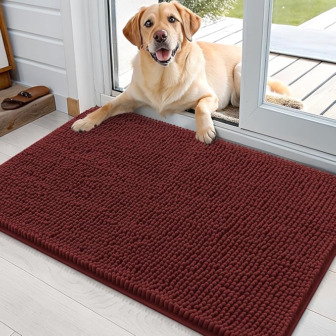 OLANLY Dog Door Mat for Muddy Paws 35x24, Super Absorbent Chenille Mud Mat | Caramel Russet, Absorbs Moisture and Dirt, Non-Slip Machine Washable Doormat, Quick-Dry Indoor Entryway Floor Carpet for Dogs
