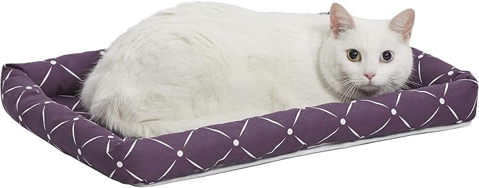MidWest Homes for Pets 40222-PLD Quiet Time Couture Ashton Bolster Pet Bed, Small Dog/22, Plum & White Diamond Pattern