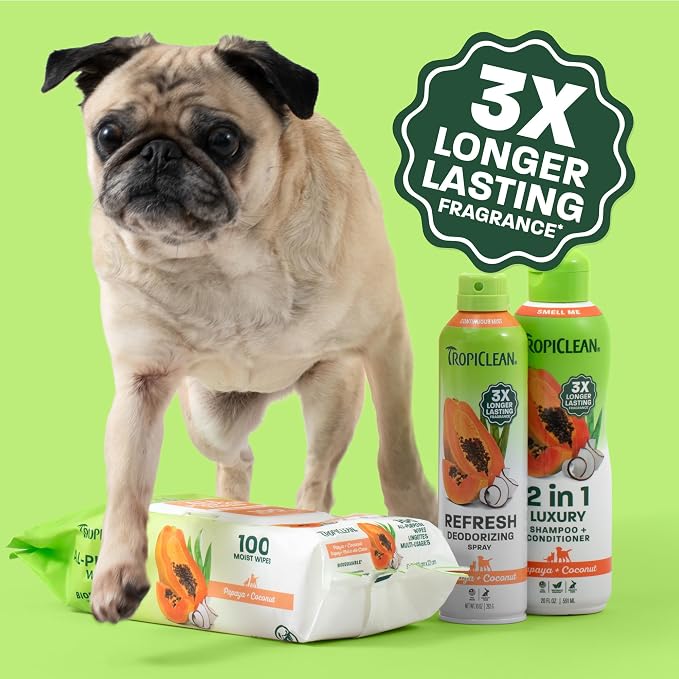 TropiClean Grooming Kit, Shampoo and Conditioner, Perfume & Wipes, 3 Pack