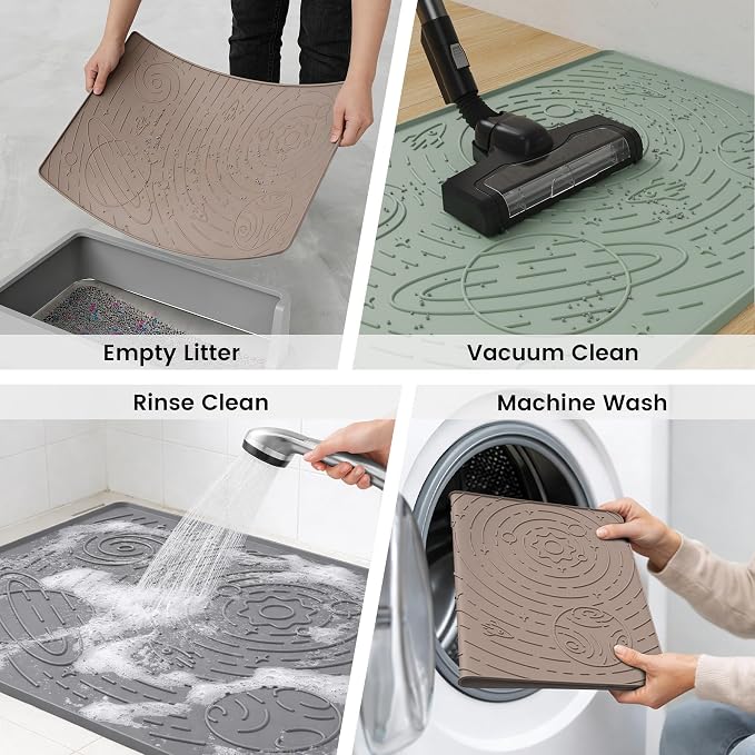 OHMO Cat Litter Mat Medium 23.6x15.7in, Sage Green Silicone Rubber Scatter Control Kitty Litter Box Trapping Mat, Waterproof Easy to Clean, Odorless Pet Supplies, Indoor Cat Essentials