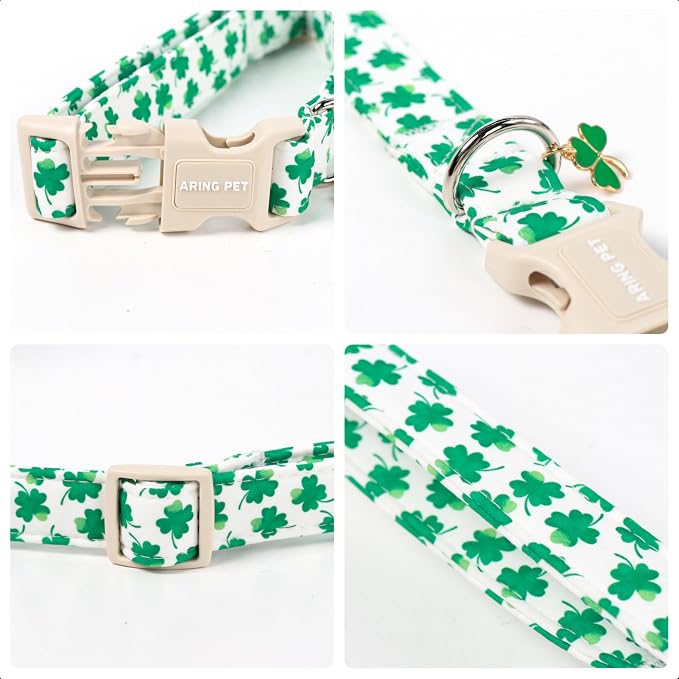 ARING PET St Patrick's Day Collar for Dog, Cute White Green Clover Shamrock Puppy Pet Collars for Small Medium Large Boy Girl Dogs-S