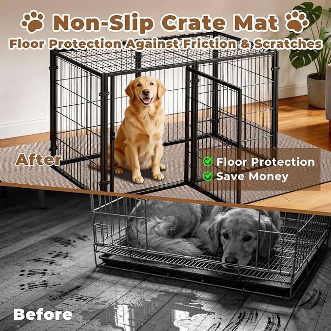 Dog Crate Mat, 46 in X 60 in Dog Playpen Mat Kennel Mat | Waterproof Non-Slip Reusable Washable Floor Protector Extra Large cages Puppy Pee Pad for Under Dogs Crate Brown